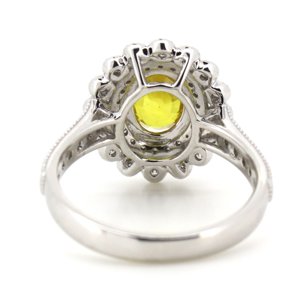 1.70ct Oval Yellow Sapphire and Diamond Double Halo Ring