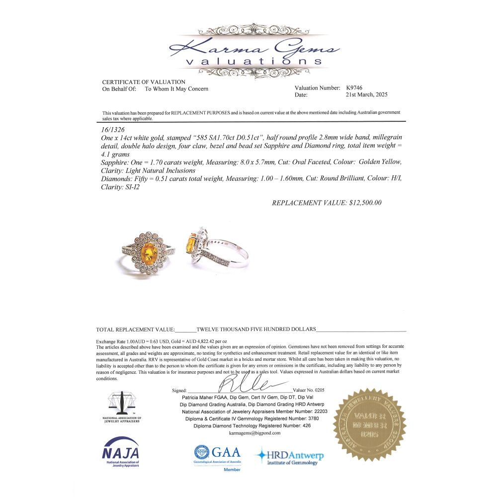 1.70ct Oval Yellow Sapphire and Diamond Double Halo Ring
