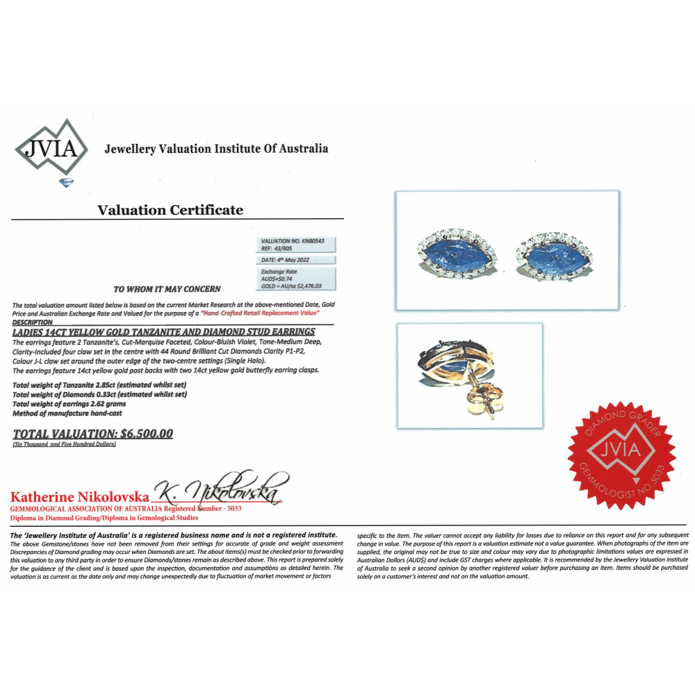 Yellow Gold Tanzanite and Diamond Marquise Halo Stud Earrings