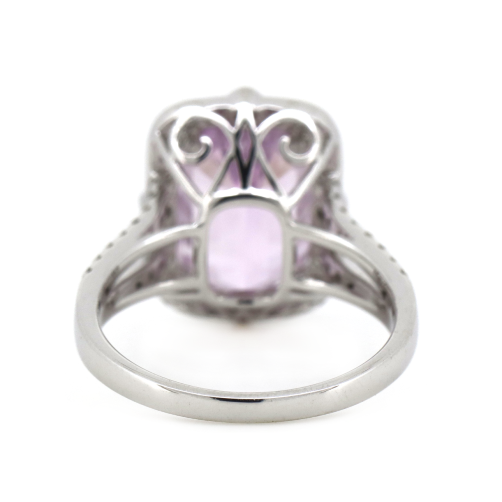 5.58ct White Gold Kunzite & Diamond Halo Split Band Ring
