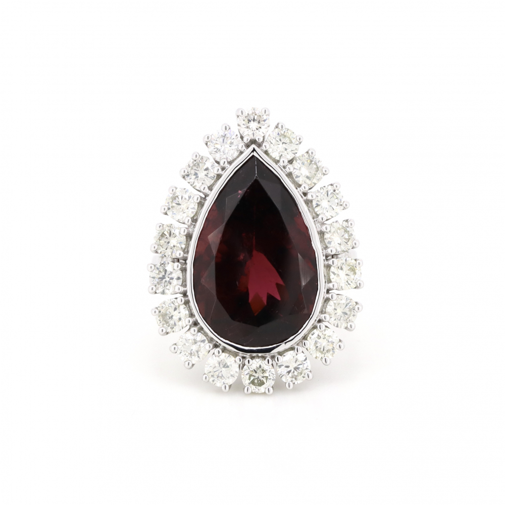 Red Tourmaline and Diamond Cocktail Ring