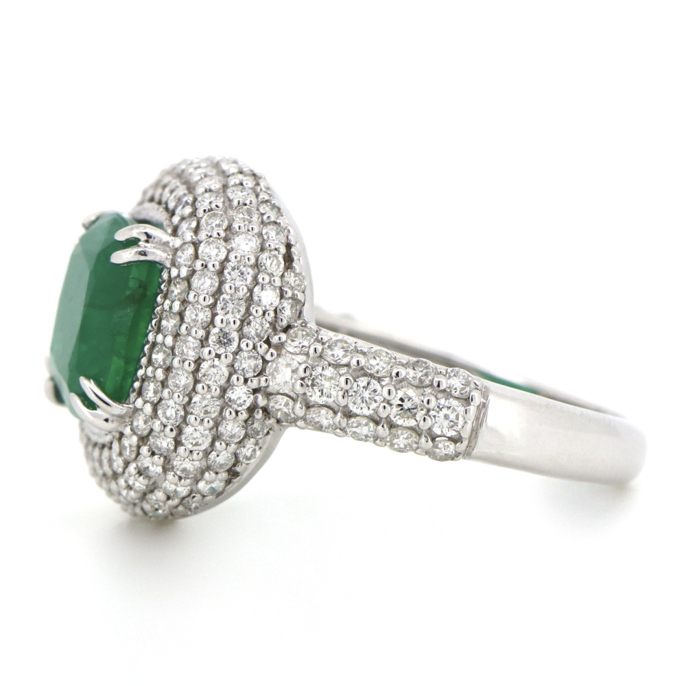 2.28ct White Gold, Emerald and Diamond, Cluster Halo Ring