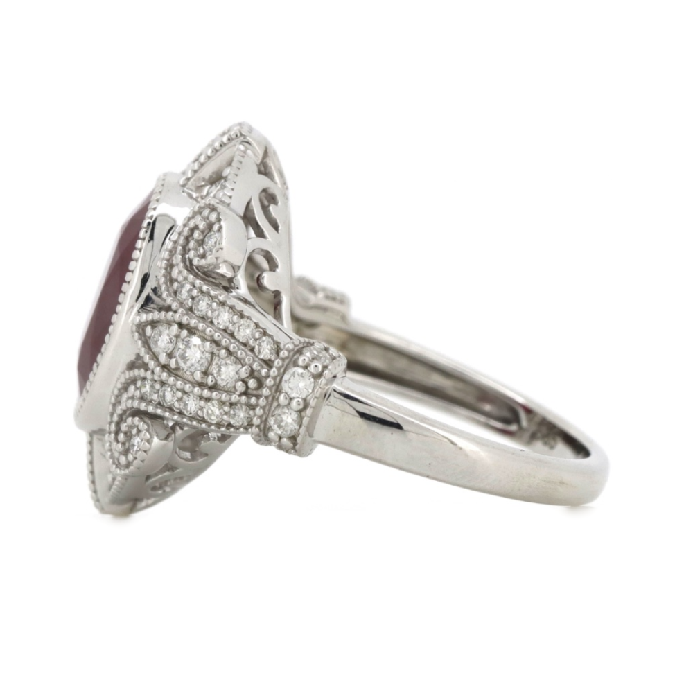 3.93ct White Gold Ruby & Diamond Antique Inspired Ring
