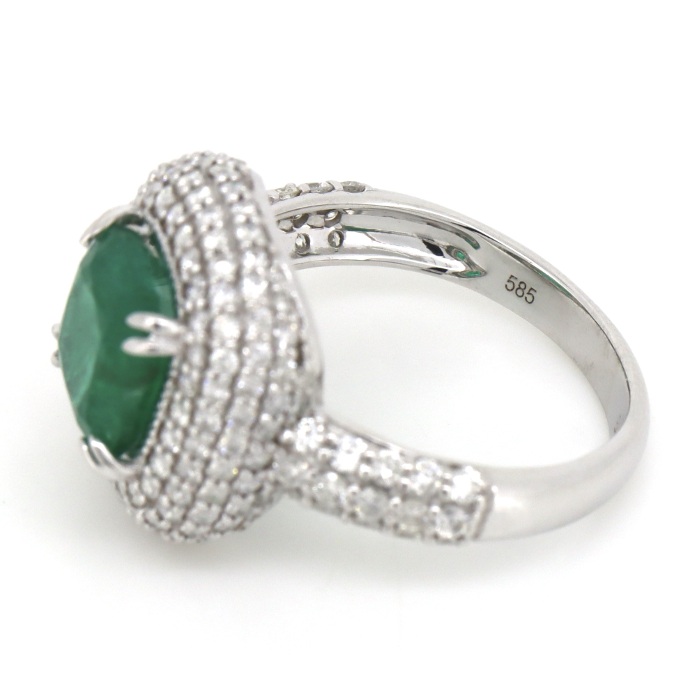 2.28ct White Gold, Emerald and Diamond, Cluster Halo Ring