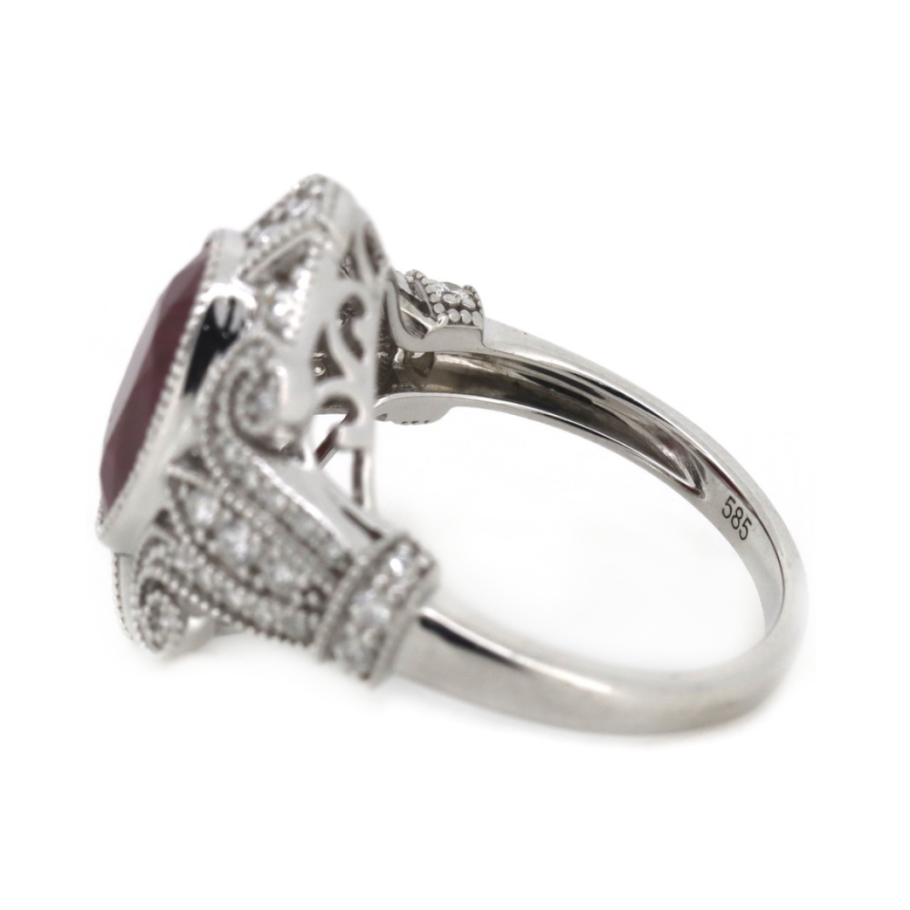 3.93ct White Gold Ruby & Diamond Antique Inspired Ring