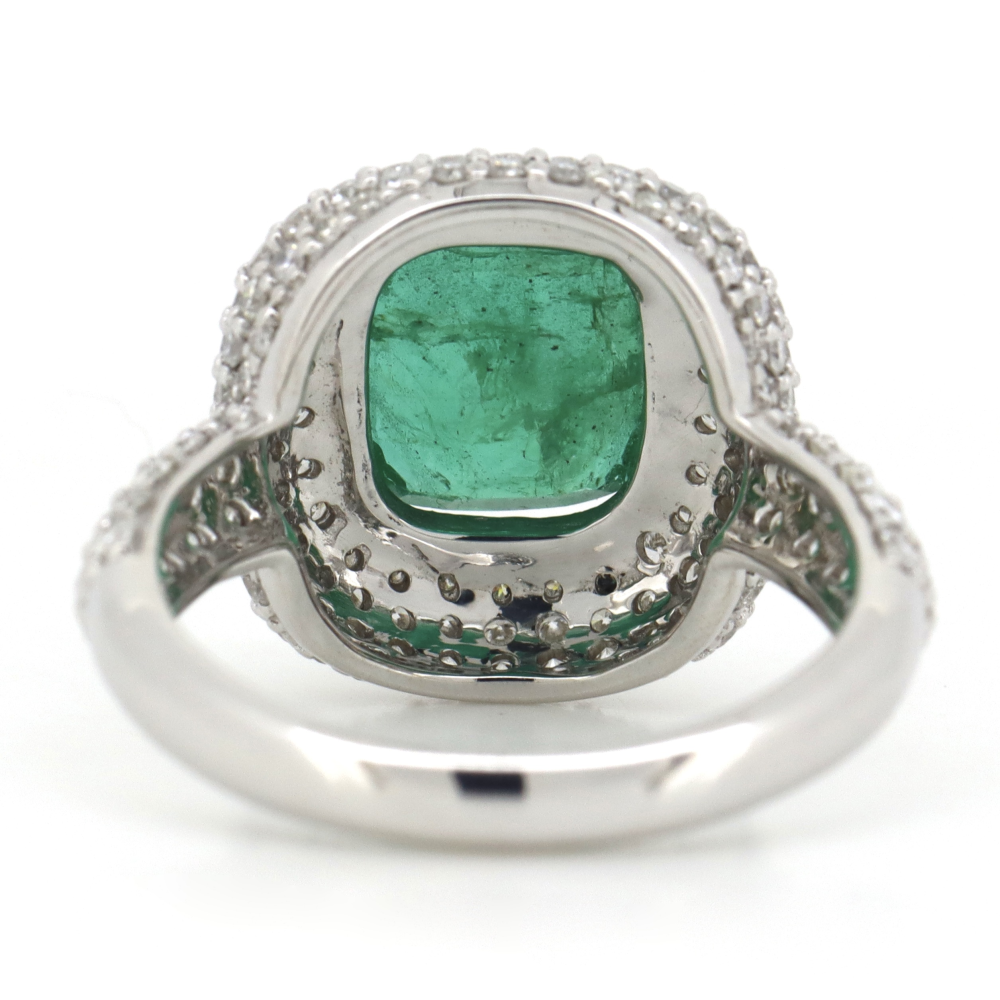 2.28ct White Gold, Emerald and Diamond, Cluster Halo Ring