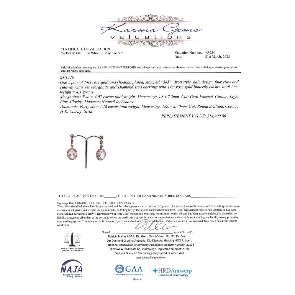 Oval cut Morganite and Diamond Halo Drop Earrings