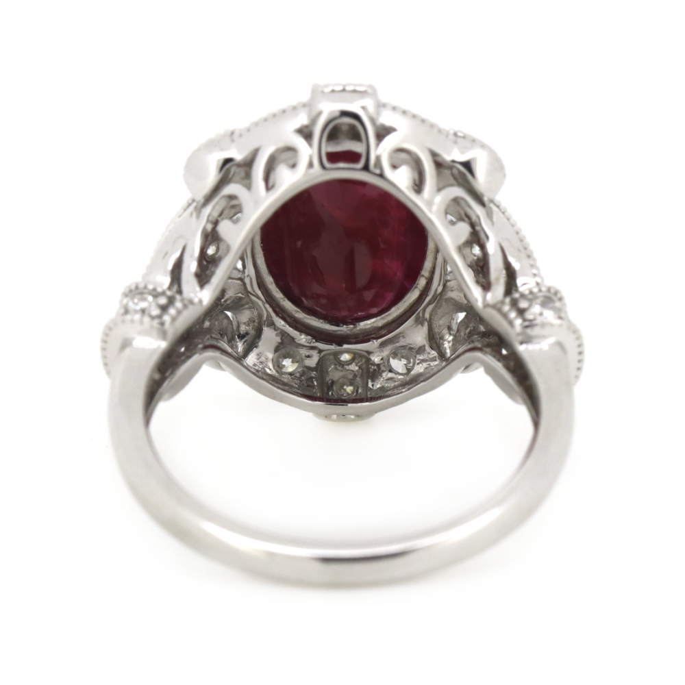 3.93ct White Gold Ruby & Diamond Antique Inspired Ring