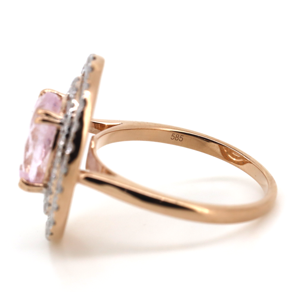 2.96ct Oval Rose Gold Morganite and Diamond Double Halo Ring
