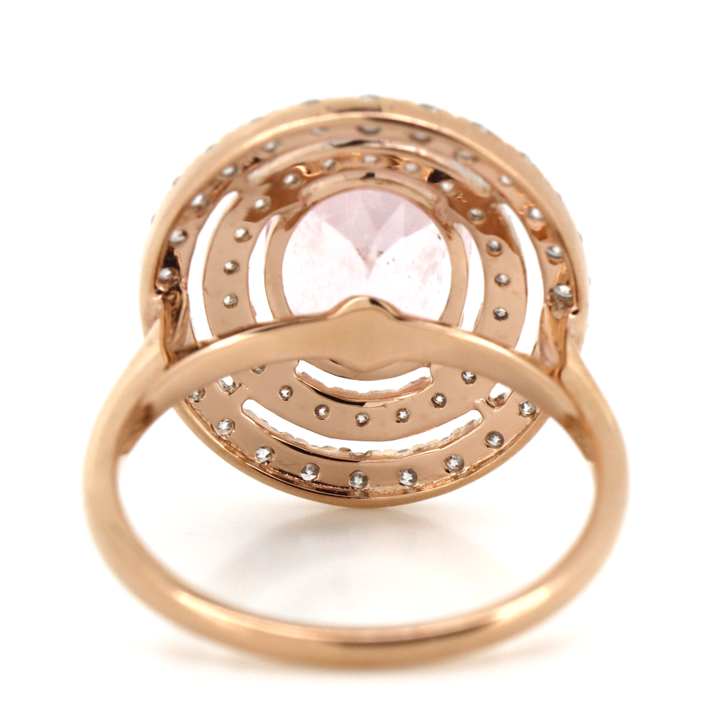 2.96ct Oval Rose Gold Morganite and Diamond Double Halo Ring