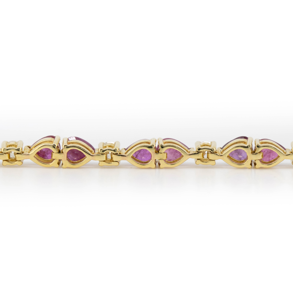 Yellow Gold Pear Cut Ruby and Diamond Line Bracelet