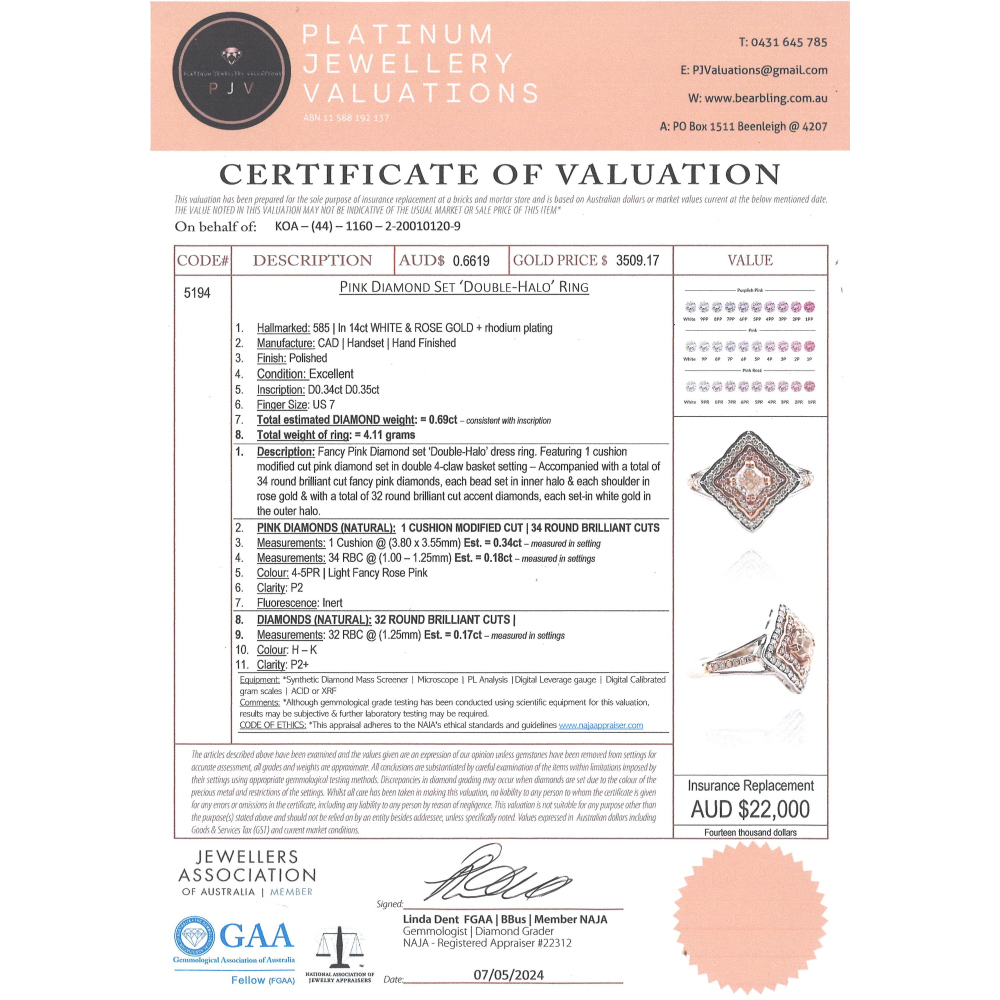 White/Rose Gold Pink Diamond Double Halo Split Band Ring