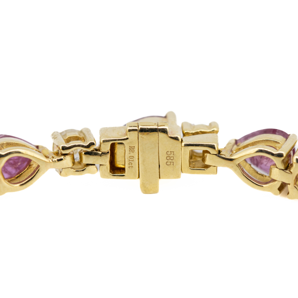 Yellow Gold Pear Cut Ruby and Diamond Line Bracelet