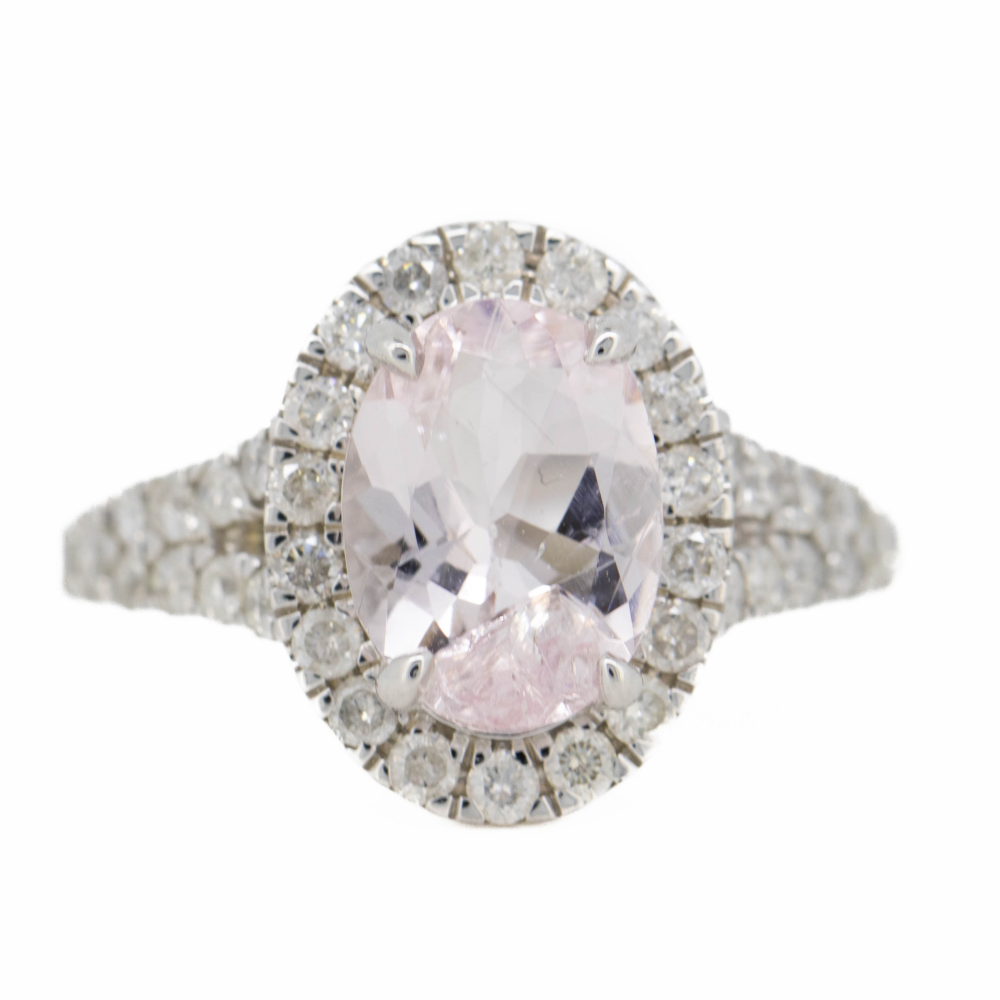 White Gold Morganite and Diamond Halo Ring