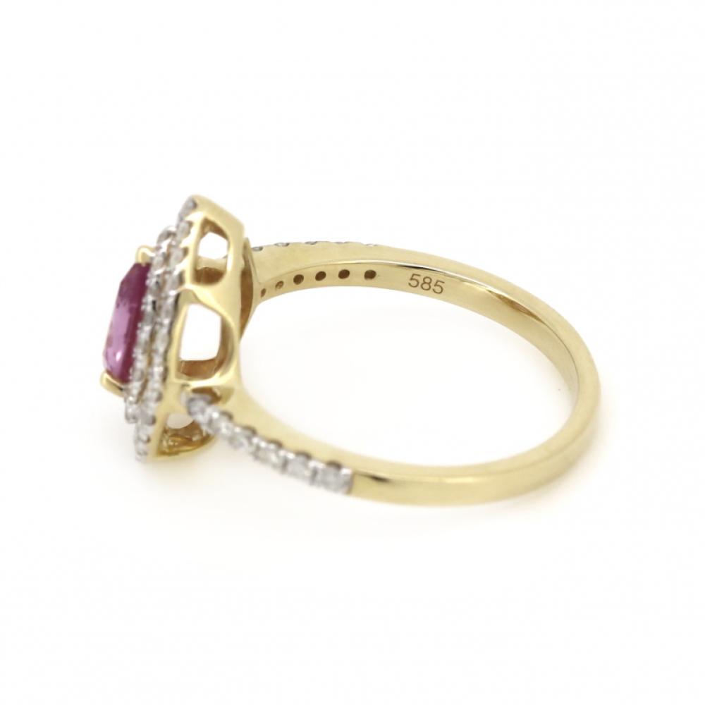 Pear Cut Pink Sapphire & Diamond Double Halo Ring