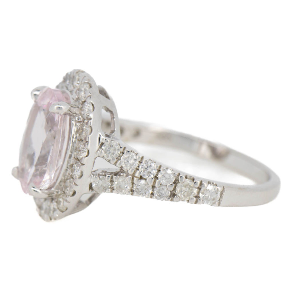White Gold Morganite and Diamond Halo Ring