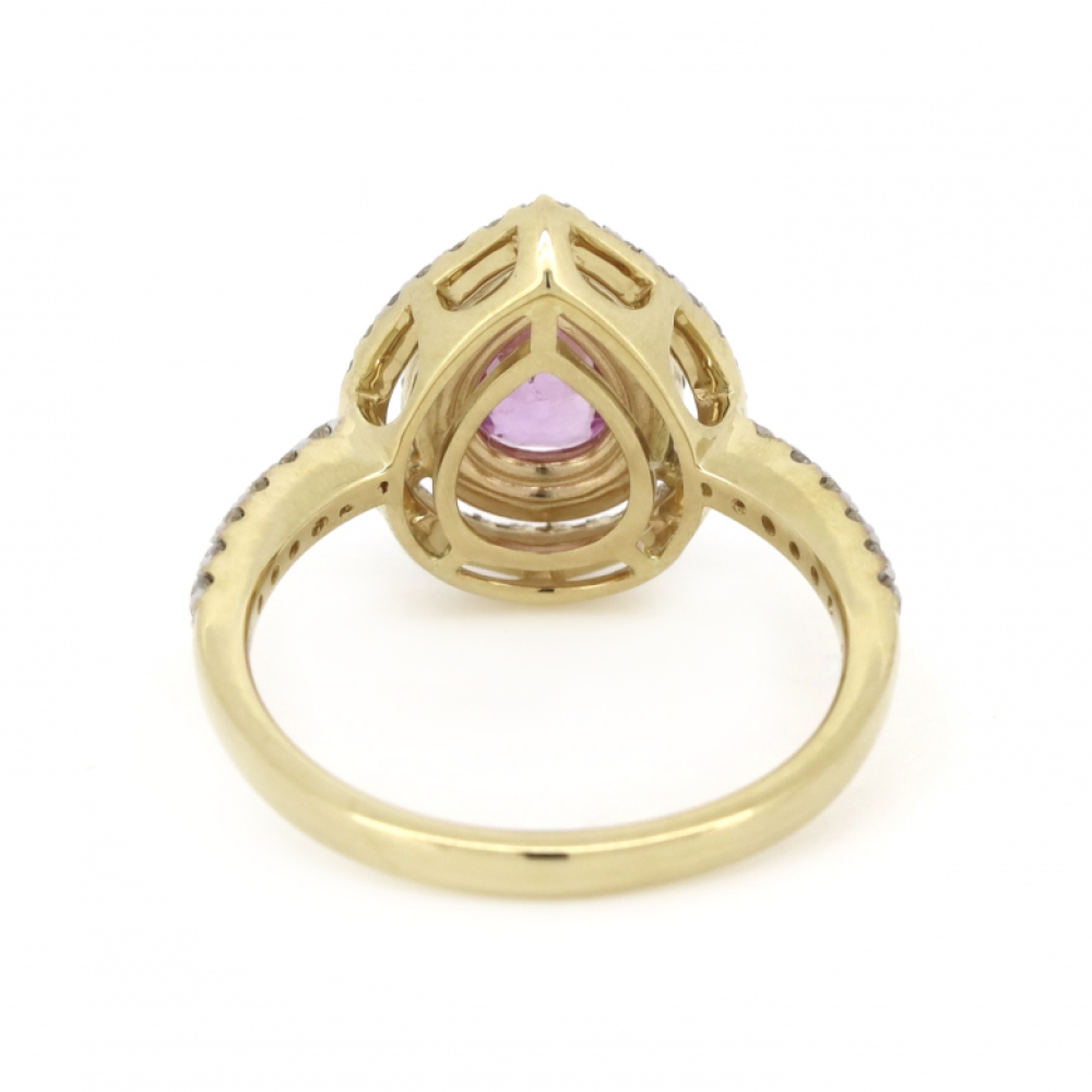 Pear Cut Pink Sapphire & Diamond Double Halo Ring