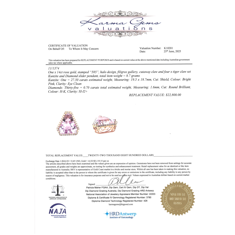 Rose Gold, 27.50ct Kunzite and Diamond, Statement Pendant