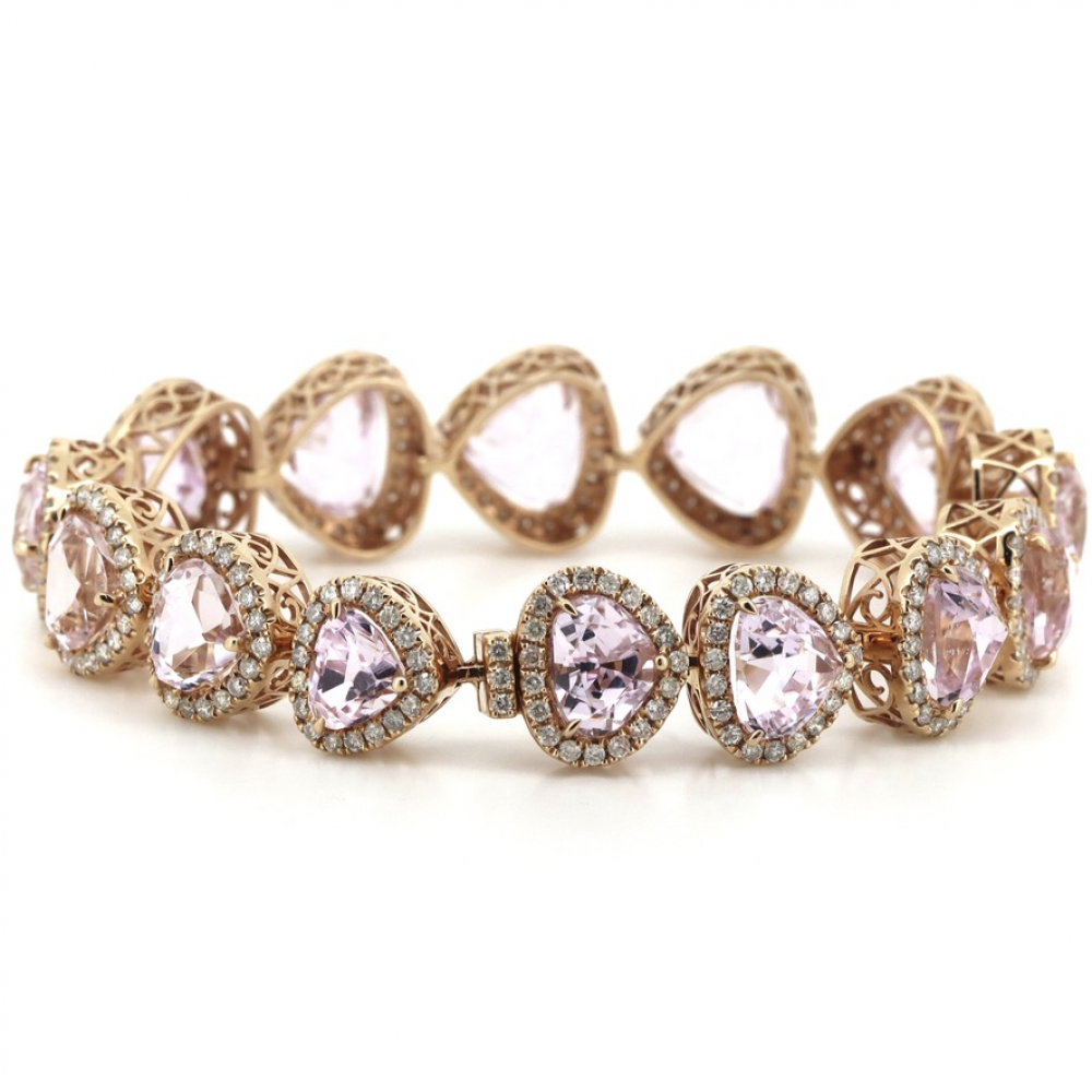 Kunzite and Diamond Statement Halo Bracelet