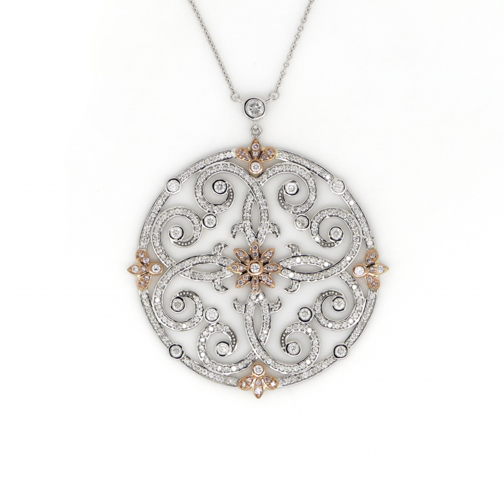 Pink Diamond Double Halo Necklace