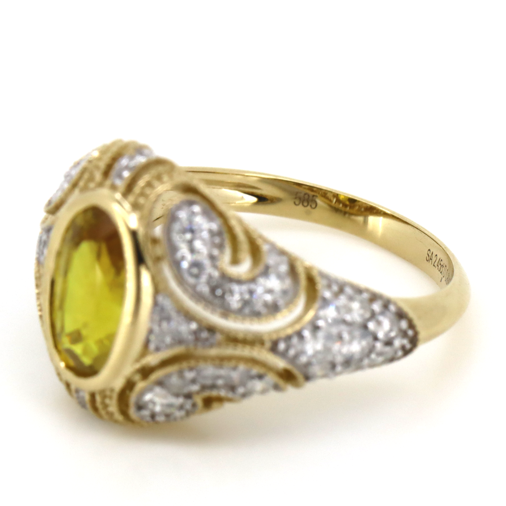 2.45ct Oval Cut Yellow Sapphire and Diamond Cluster Ring
