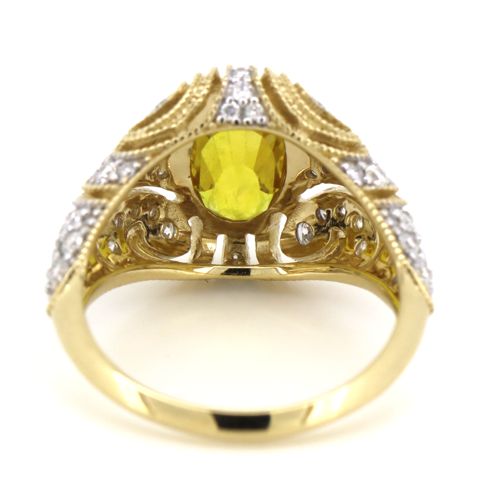 2.45ct Oval Cut Yellow Sapphire and Diamond Cluster Ring