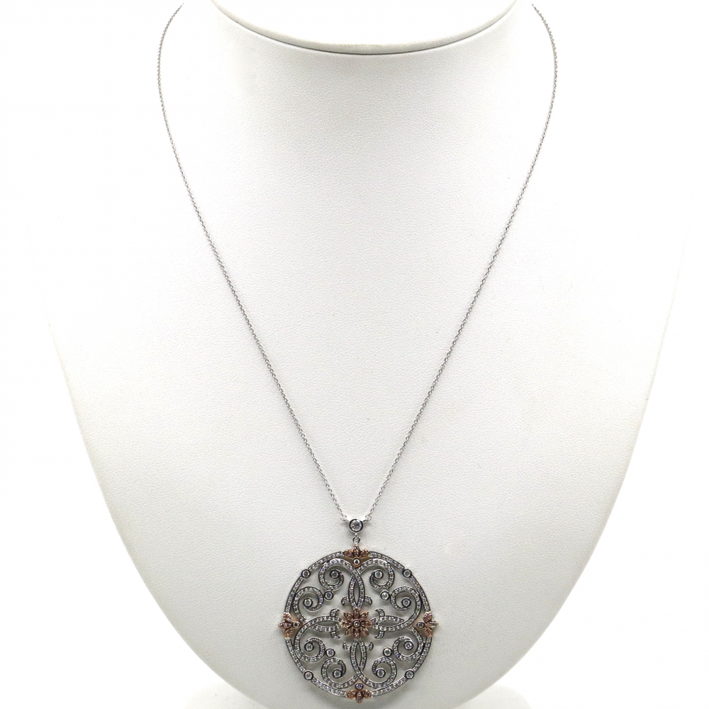Pink Diamond Double Halo Necklace
