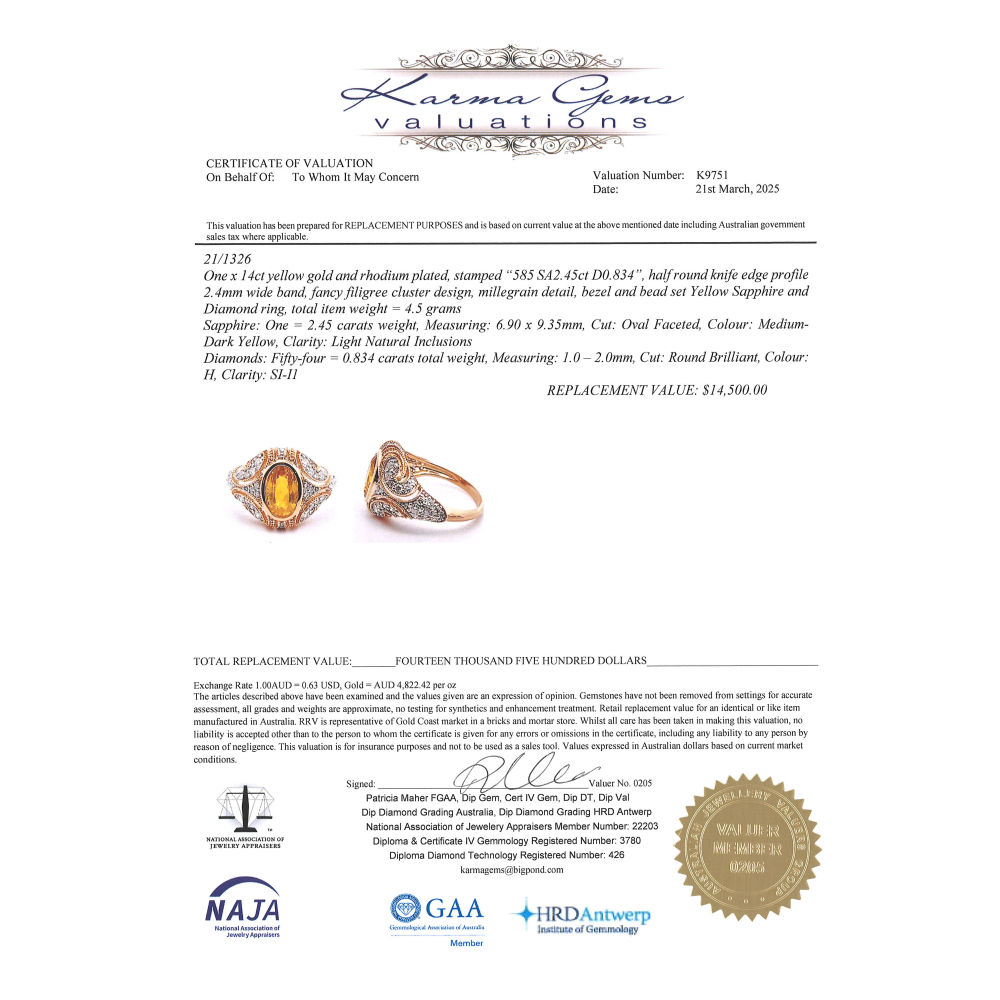 2.45ct Oval Cut Yellow Sapphire and Diamond Cluster Ring