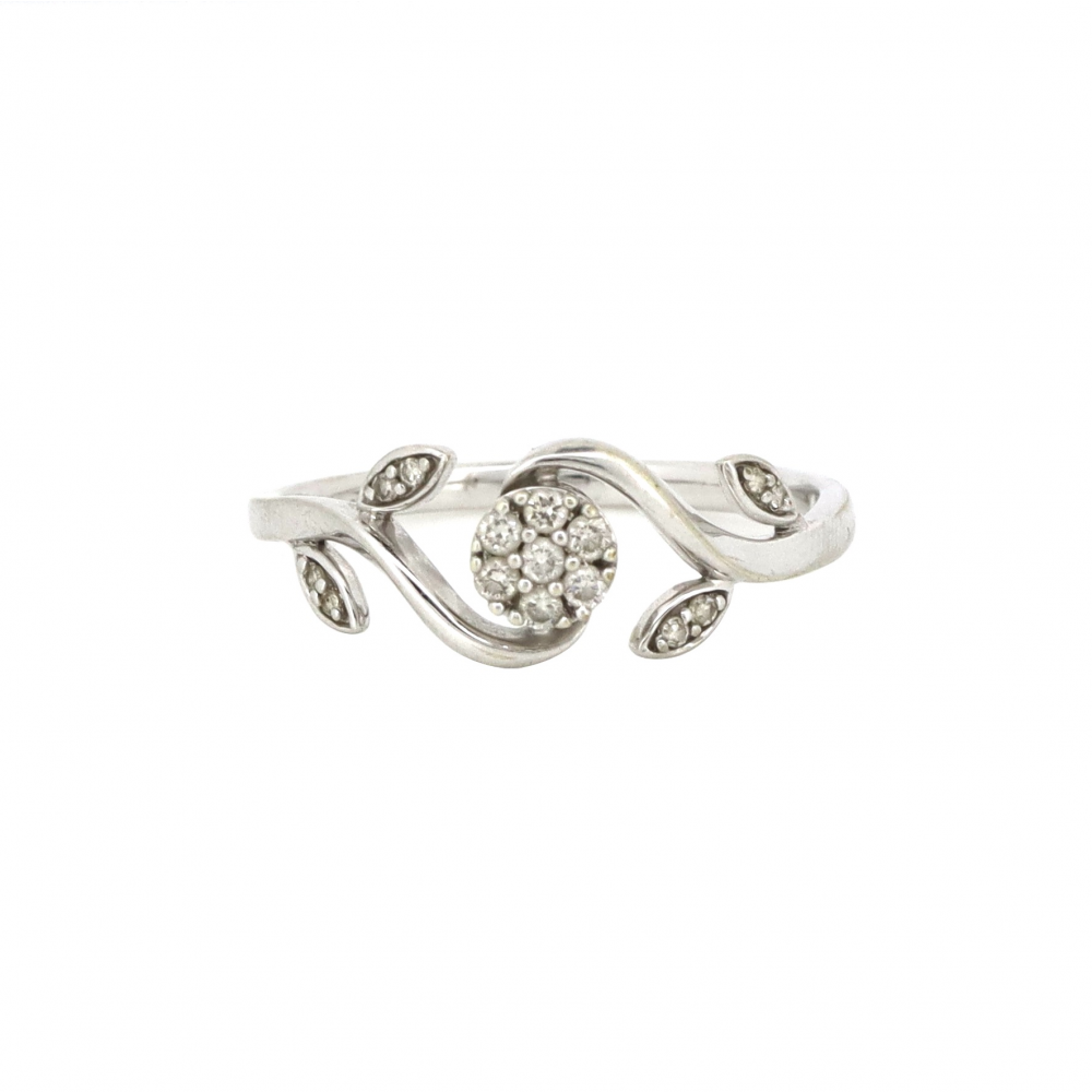 9K White Gold Floral Style Diamond Ring