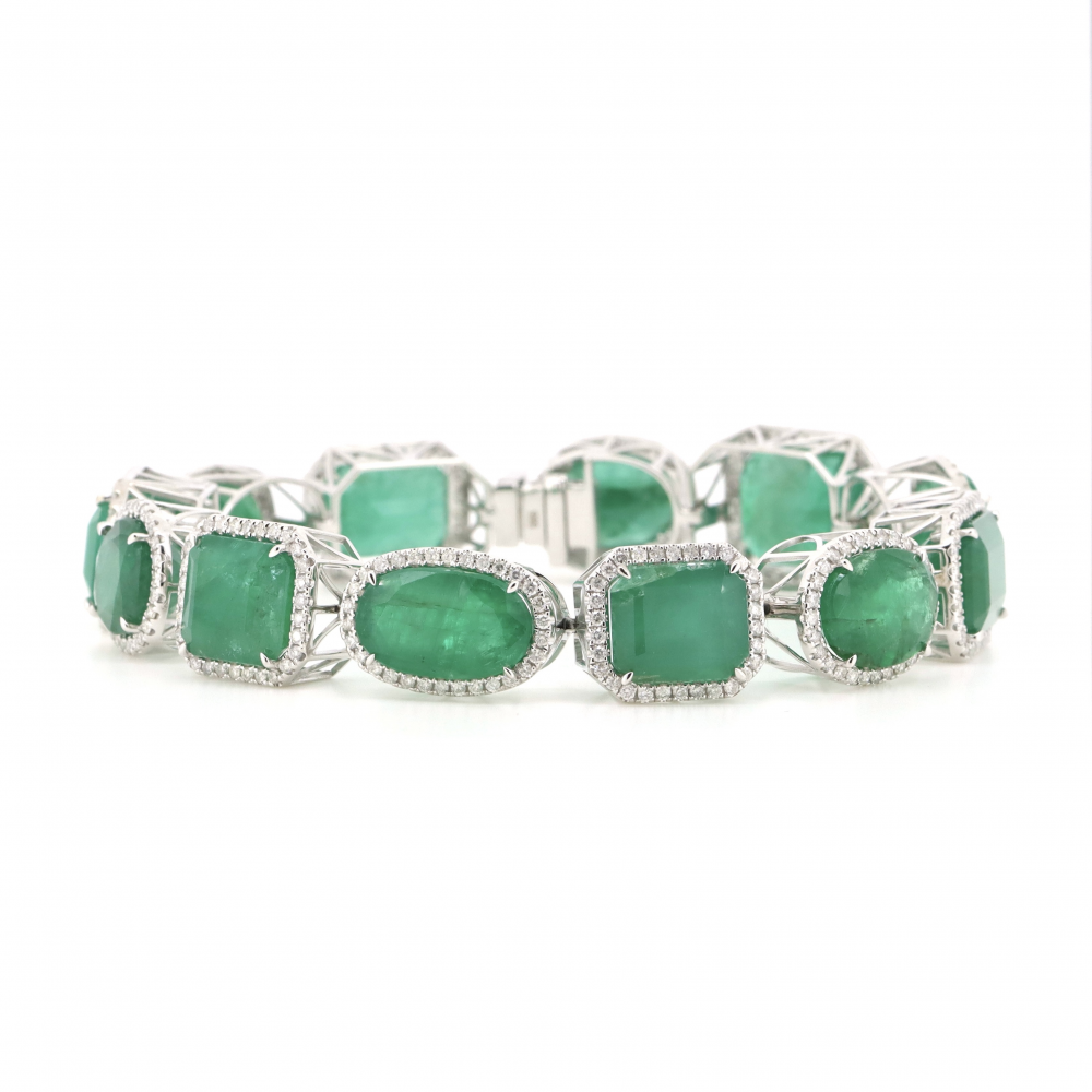 Zambian Emerald and Diamond Halo Bracelet