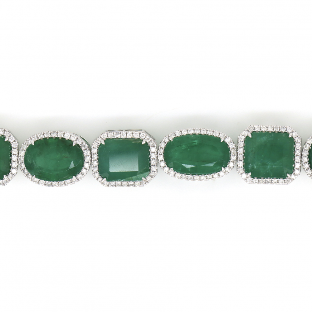 Zambian Emerald and Diamond Halo Bracelet