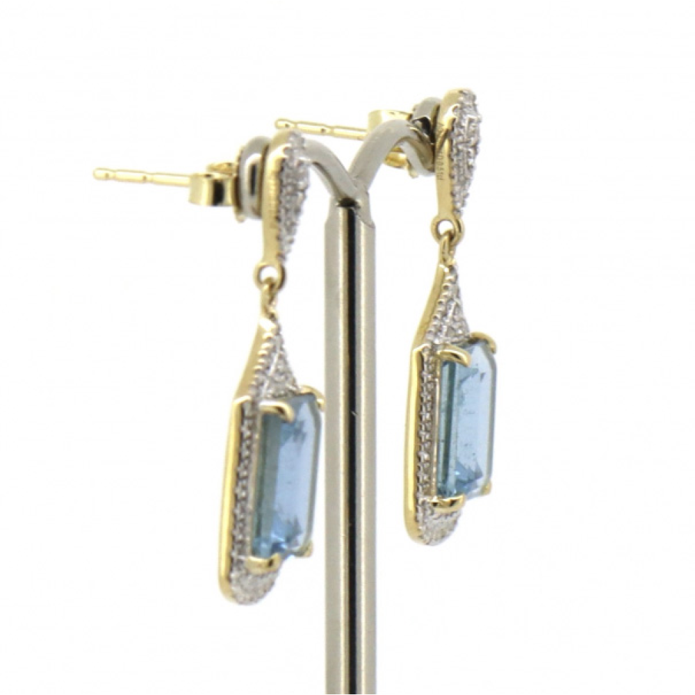 Yellow Gold Aquamarine and Diamond Drop Earrings