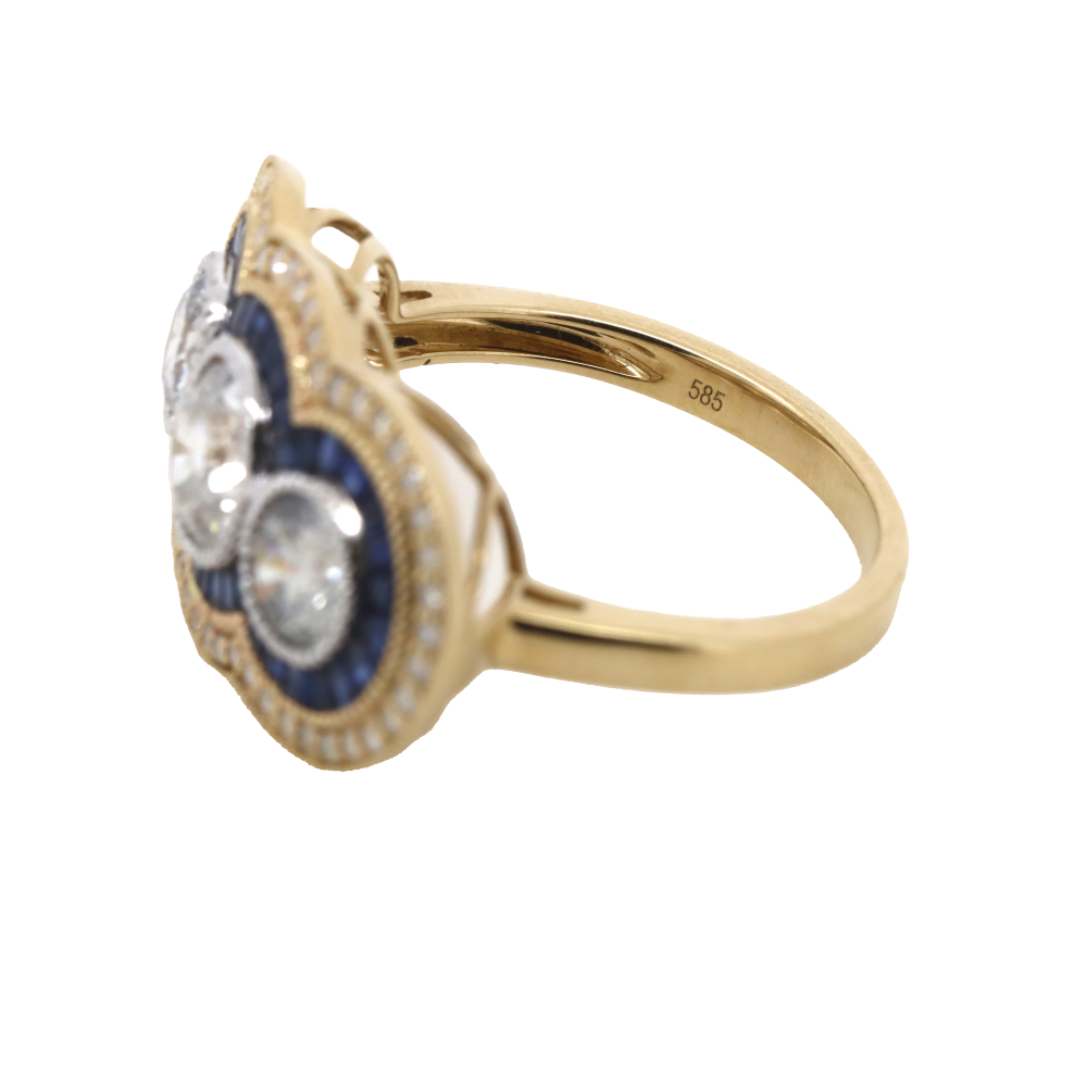 2.03ct White and Yellow Gold Diamond and Sapphire Trilogy Ring