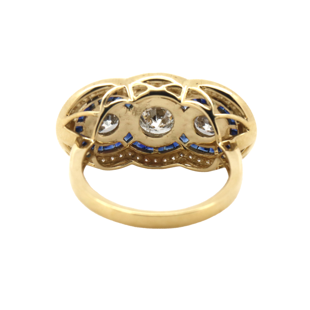 2.03ct White and Yellow Gold Diamond and Sapphire Trilogy Ring