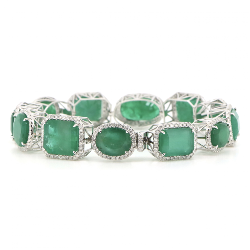 Zambian Emerald and Diamond Halo Bracelet
