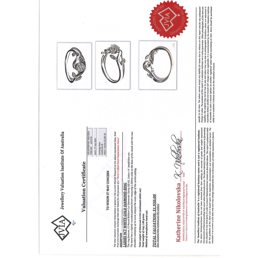 9K White Gold Floral Style Diamond Ring