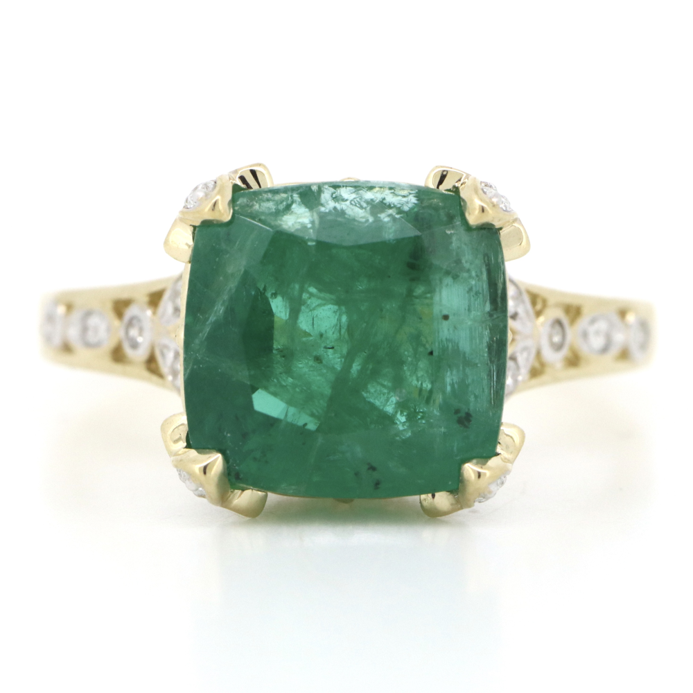 4.42ct Yellow Gold, Emerald and Diamond, Dress Ring