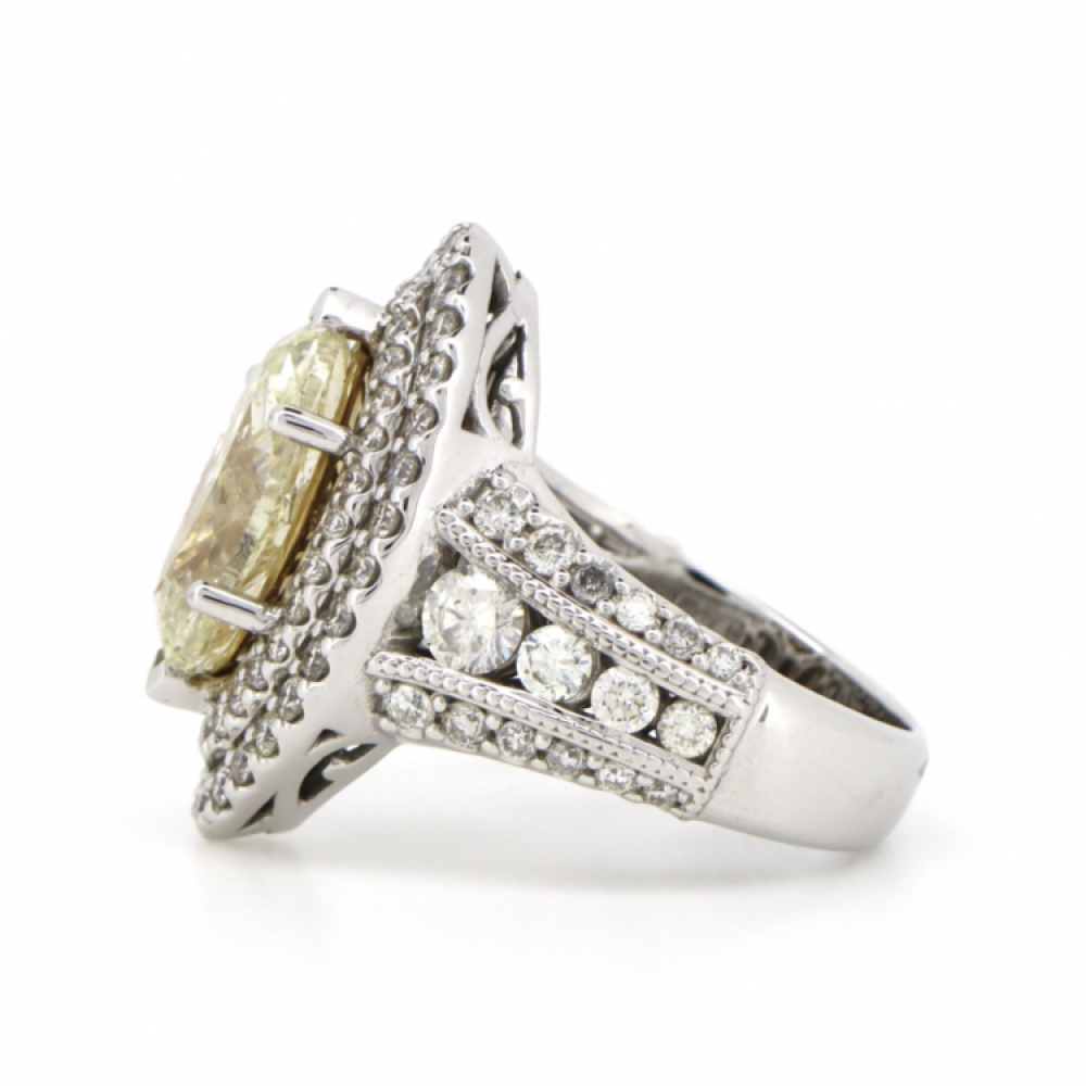 3.09ct Yellow Diamond Decorative Double Halo Ring