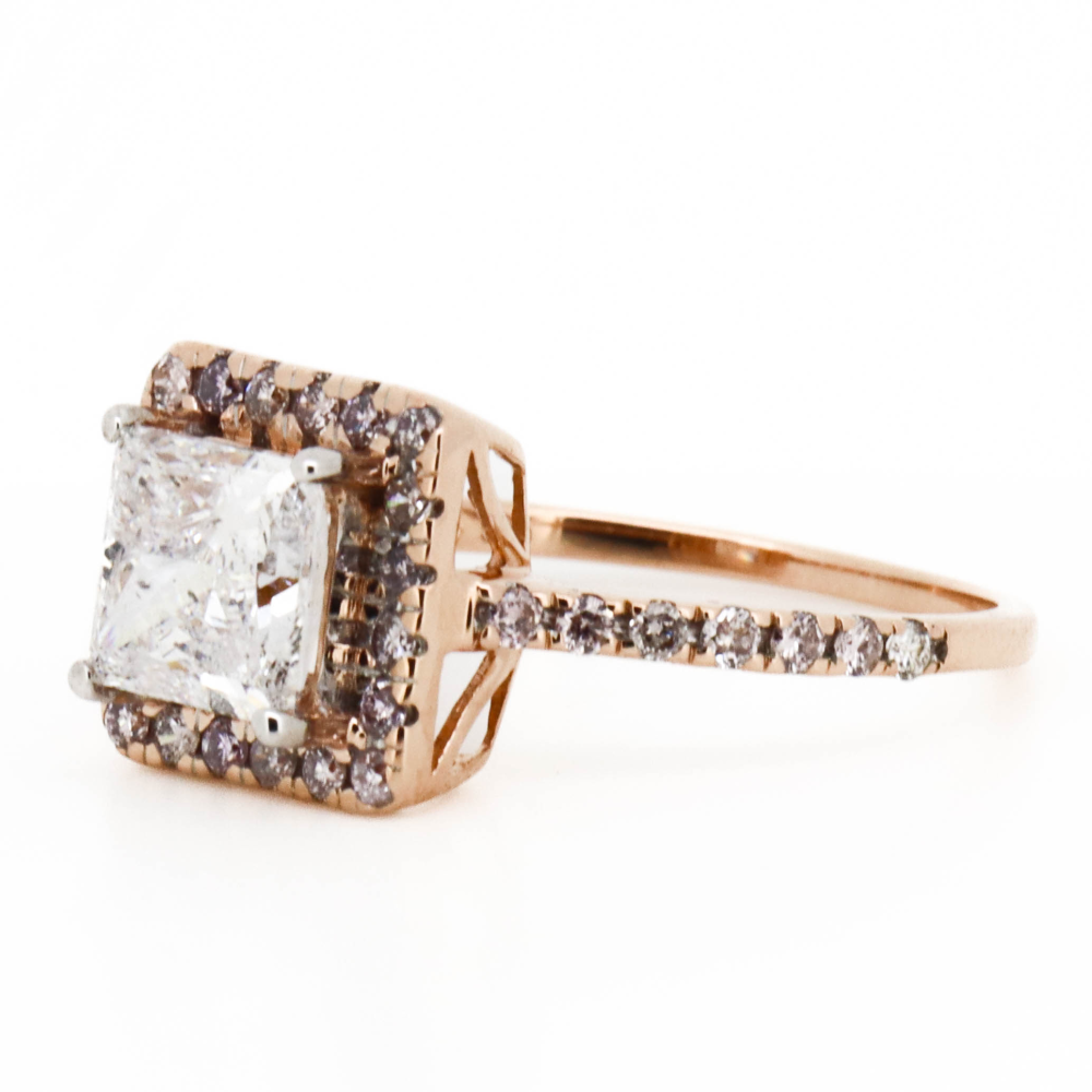 1.51ct Princess Cut Diamond with Pink Diamond Halo Ring