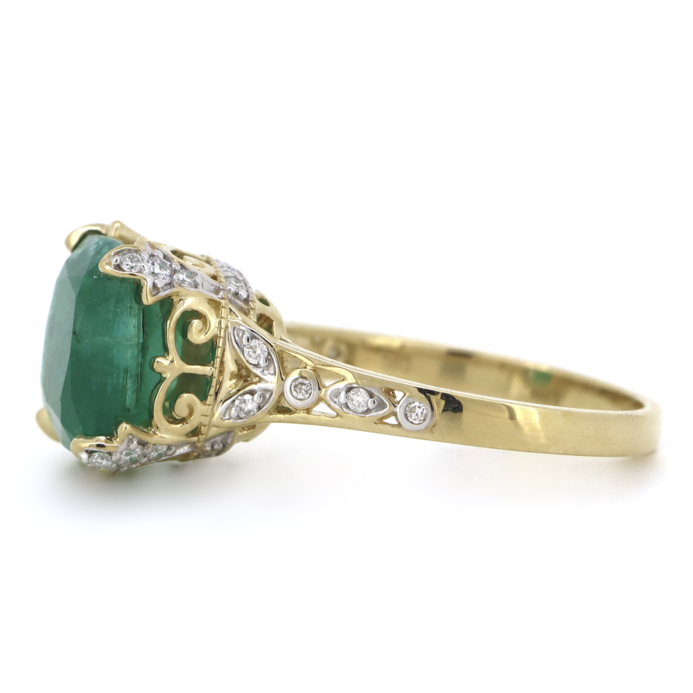 4.42ct Yellow Gold, Emerald and Diamond, Dress Ring