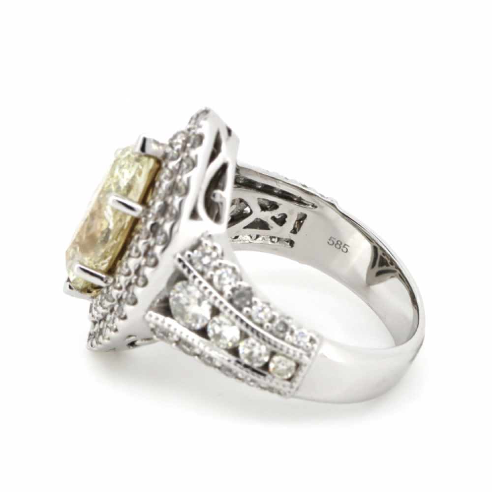 3.09ct Yellow Diamond Decorative Double Halo Ring