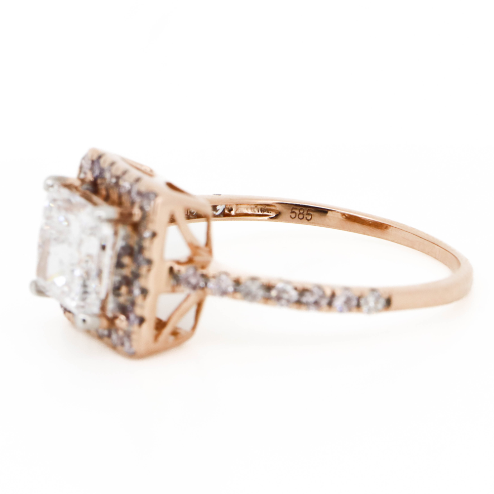 1.51ct Princess Cut Diamond with Pink Diamond Halo Ring