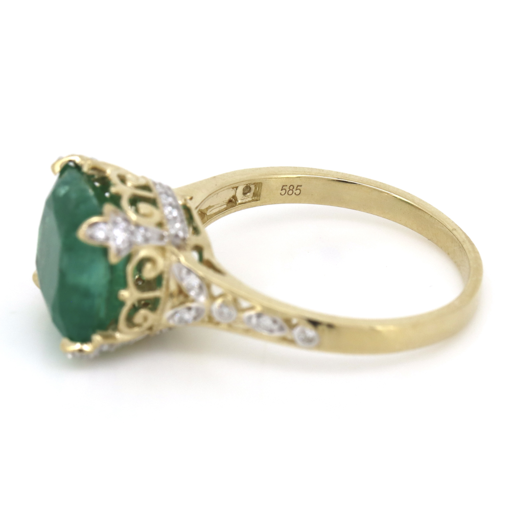 4.42ct Yellow Gold, Emerald and Diamond, Dress Ring