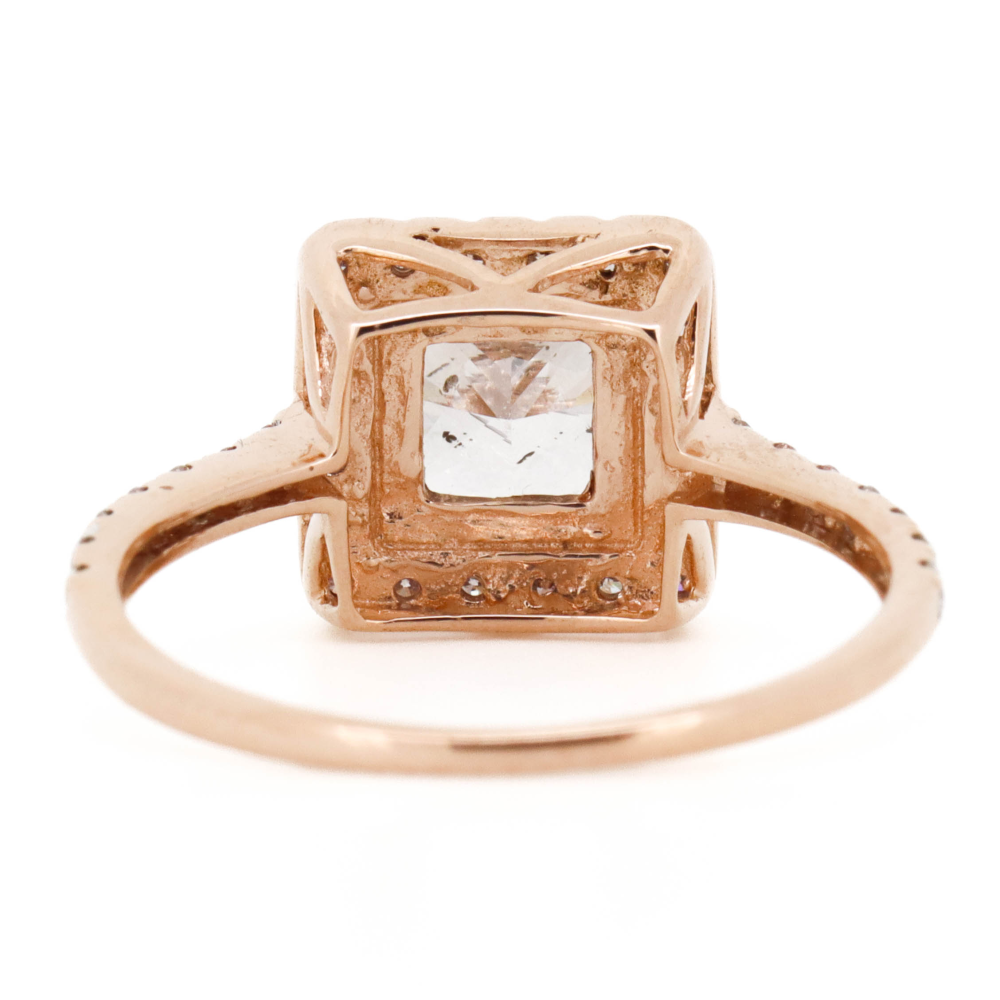 1.51ct Princess Cut Diamond with Pink Diamond Halo Ring