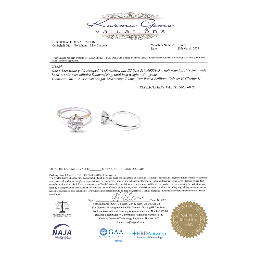 2.04ct 18K White Gold Diamond Solitaire Ring