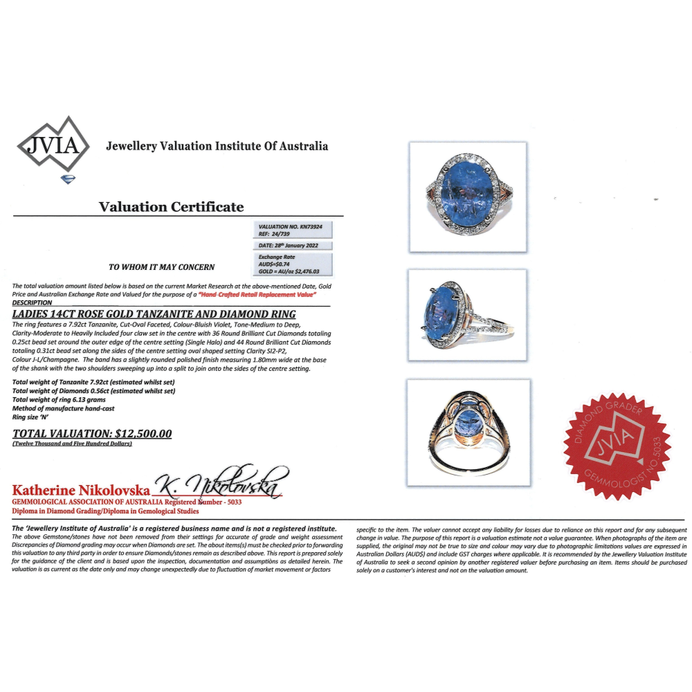 Rose Gold 7.92ct Tanzanite and Diamond Cocktail Ring