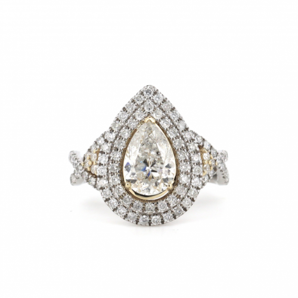 Stylish Diamond Double Halo Twist Band Ring