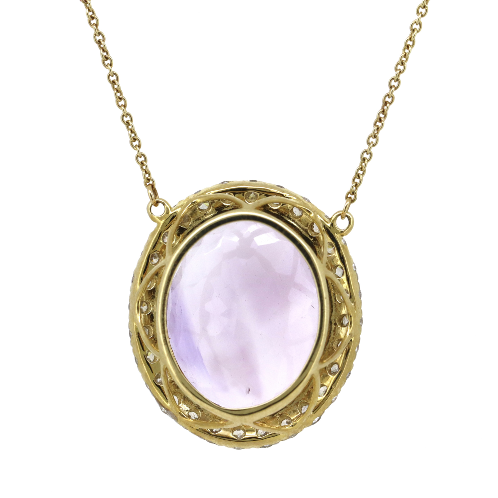 9.99ct 10K Yellow Gold Amethyst and Diamond Halo Pendant Necklace