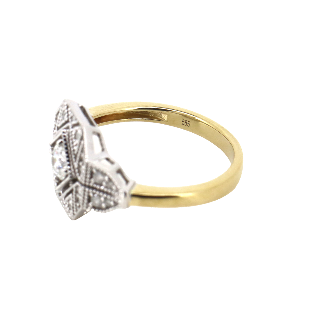 Yellow and White Gold Diamond Art Deco Inspired Ring