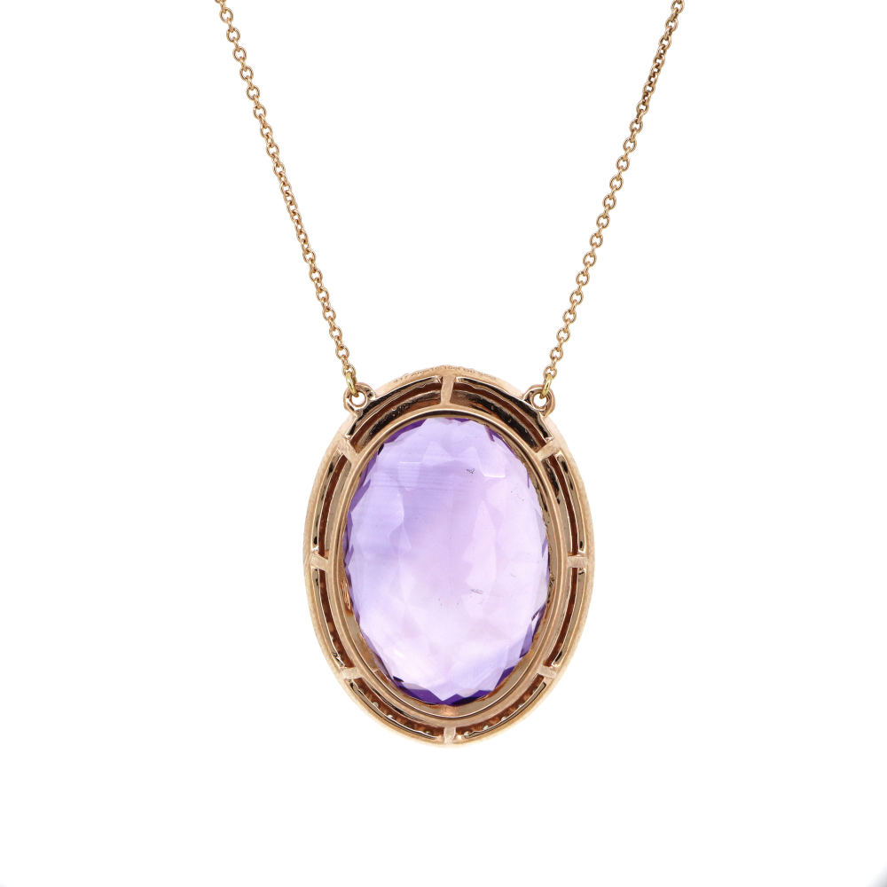 10K Rose Gold, 16.10ct Amethyst and Diamond, Halo Necklace
